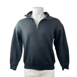 H&M Men's Black Relaxed Fit Long Sleeve Quarter Zip Knit Sweatshirt Top Size S